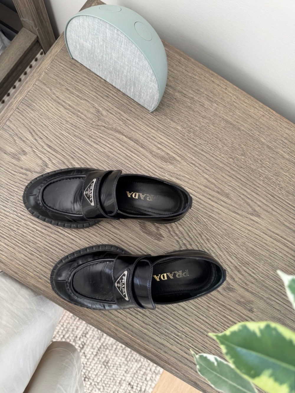 Prada Black Leather Platform Loafers with Triangle Logo
